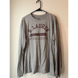Vintage Y2K Ralph Lauren Polo Jeans Co Long Sleeve Shirt Gray‎ PE Graphic Tee L